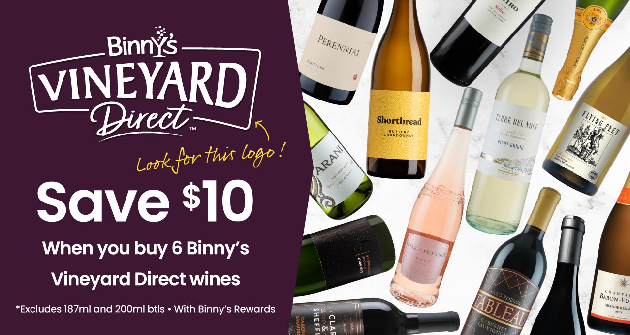 Buy 6, Save $10 on Binny's Vineyard Direct Wines